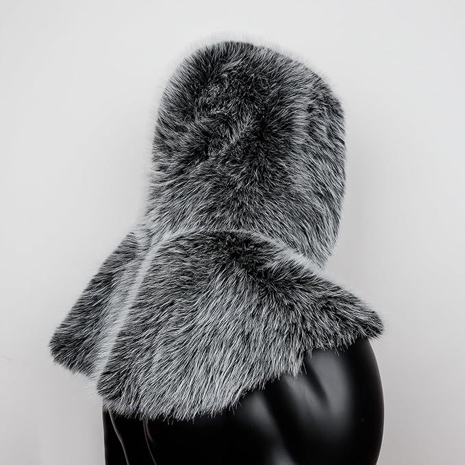 Σετ φουλάρι και καπέλο από γούνα, μονόχρωμο, unisex, ενήλικες