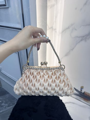 Estélyi retikül, kagyló alakú formával, záró, poliészter külső és bélés, telefon zseb