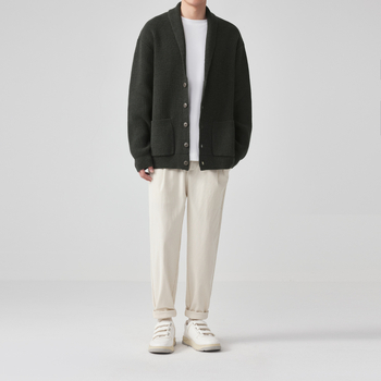 Férfi kötött kardigán minimalista dizájnnal, laza szabás, hosszú ujjú, pamutkeverék anyag