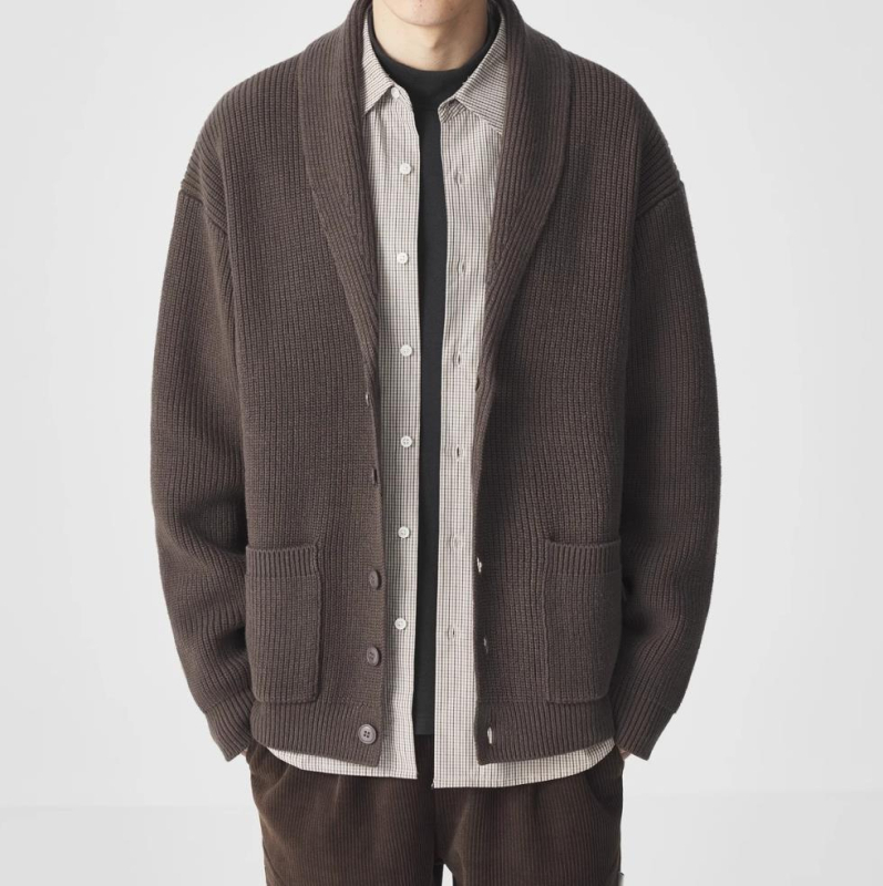 Férfi kötött kardigán minimalista dizájnnal, laza szabás, hosszú ujjú, pamutkeverék anyag