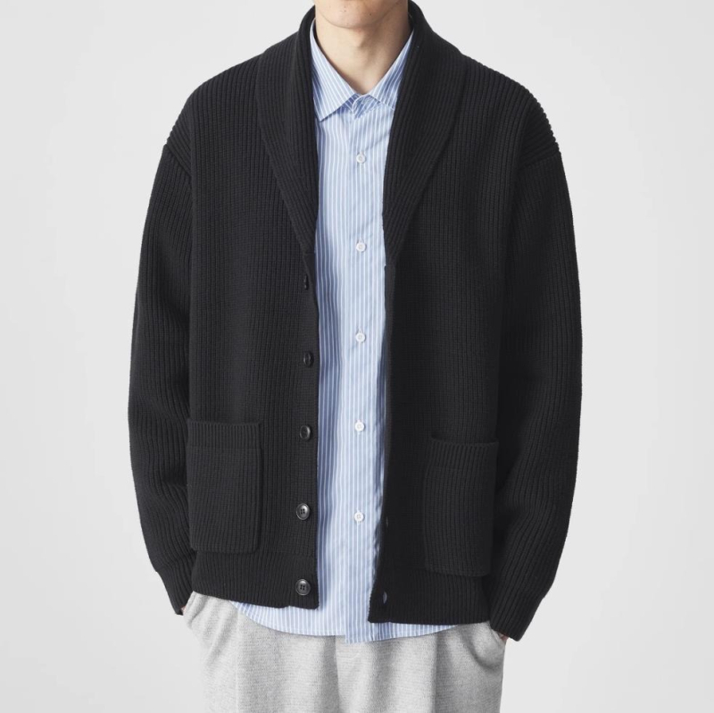 Férfi kötött kardigán minimalista dizájnnal, laza szabás, hosszú ujjú, pamutkeverék anyag