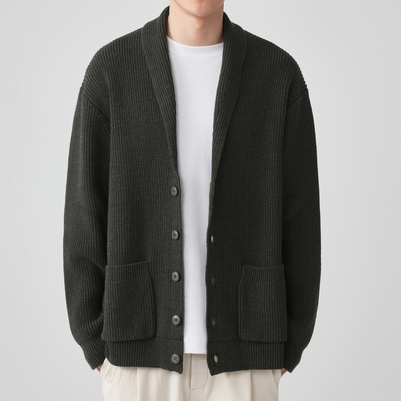 Férfi kötött kardigán minimalista dizájnnal, laza szabás, hosszú ujjú, pamutkeverék anyag