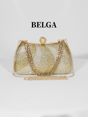 Estélyi box-klutch gyémántdíszítéssel (akril, vízszintes négyzetes forma, záras zárás, belső zsebek telefonra és dokumentumokra, poliészter bélés)