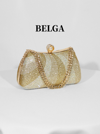 Estélyi box-klutch gyémántdíszítéssel (akril, vízszintes négyzetes forma, záras zárás, belső zsebek telefonra és dokumentumokra, poliészter bélés)