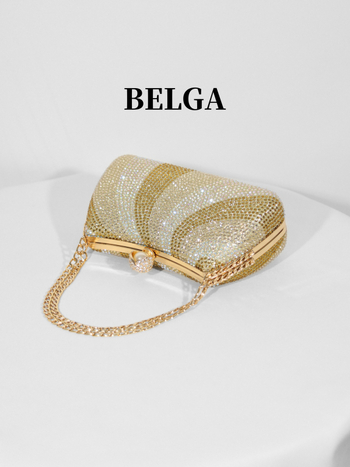 Estélyi box-klutch gyémántdíszítéssel (akril, vízszintes négyzetes forma, záras zárás, belső zsebek telefonra és dokumentumokra, poliészter bélés)