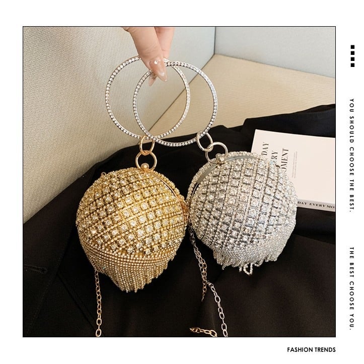 Kerek formájú akril estélyi táska telefontokkal, kemény vázzal, zárható zármechanizmussal