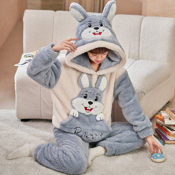 Crayon Shin-Chan női pizsama, plüss anyag, vastagított, 251-300 g/m², gallér nélküli, hosszú ujjú, hosszú nadrág