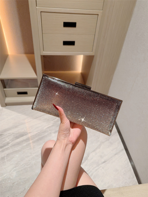 Női estélyi táska, rhinestone kövekkel, vízszintes négyszögletes forma, záras nyitás, poliészter bélés, ősz 2025