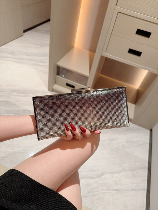 Női estélyi táska, rhinestone kövekkel, vízszintes négyszögletes forma, záras nyitás, poliészter bélés, ősz 2025