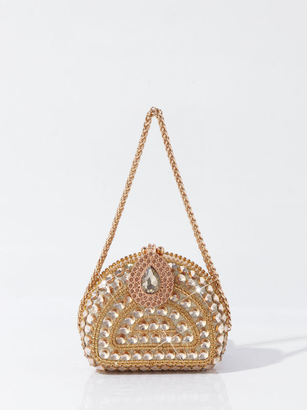 Éjszakai party retikül kristályokkal, vízszintes négyszög alakú forma, zár, belső zseb a telefon számára, poliészter bélés