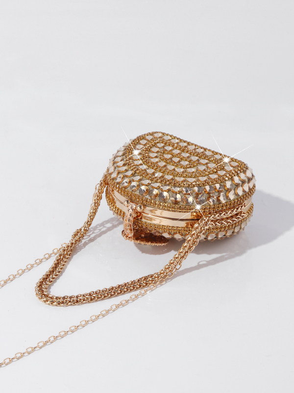 Éjszakai party retikül kristályokkal, vízszintes négyszög alakú forma, zár, belső zseb a telefon számára, poliészter bélés