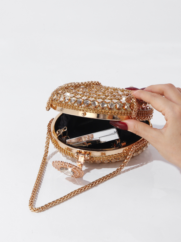 Éjszakai party retikül kristályokkal, vízszintes négyszög alakú forma, zár, belső zseb a telefon számára, poliészter bélés