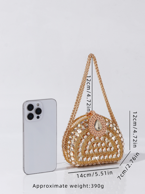 Éjszakai party retikül kristályokkal, vízszintes négyszög alakú forma, zár, belső zseb a telefon számára, poliészter bélés