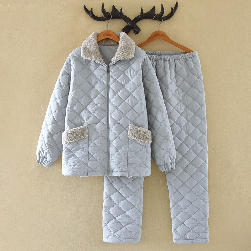 Női korall bársony steppelt pizsamaszett téli változatban, gallérral, hosszú ujjú, nadrágos, 100% poliészter, külső viseletre alkalmas