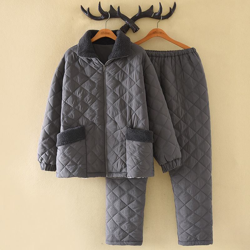 Női korall bársony steppelt pizsamaszett téli változatban, gallérral, hosszú ujjú, nadrágos, 100% poliészter, külső viseletre alkalmas