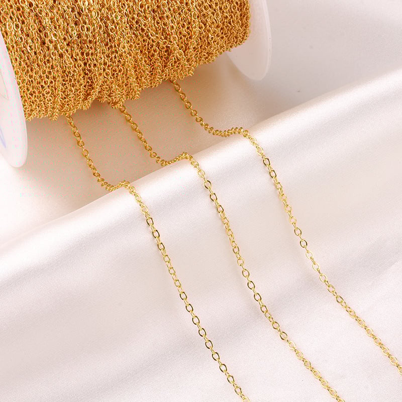 Zlatá naplnená retiazka s guličkami, tenký plochý O-uzol, 14K/18K zlaté vyplnenie, meďové jadro, elektroplatovanie pre šperky DIY