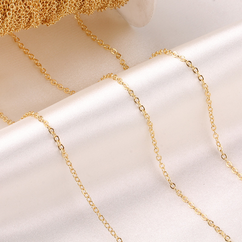 Zlatá naplnená retiazka s guličkami, tenký plochý O-uzol, 14K/18K zlaté vyplnenie, meďové jadro, elektroplatovanie pre šperky DIY