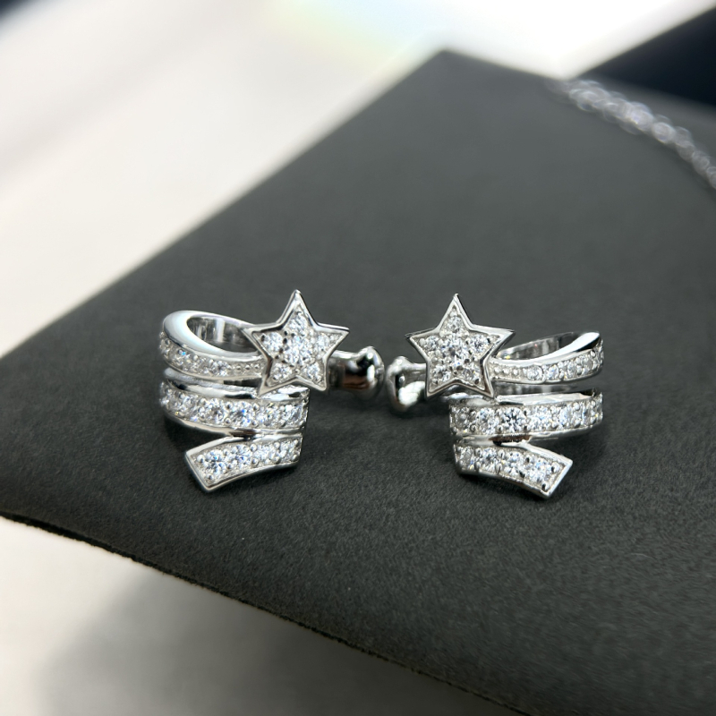 Σετ κλιπ για τα αυτιά και κολιέ με τρεις σειρές διαμαντιών, S925 ασήμι, τεχνητά διαμάντια, μοτίβο φυτών