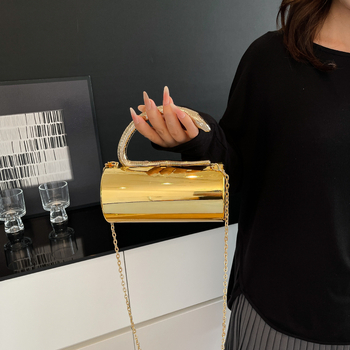 Akrilból készült henger alakú estéti táska telefontokkal, poliészter bélés és záródás