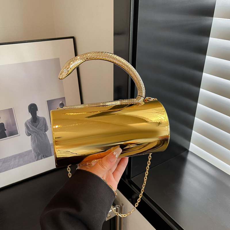 Akrilból készült henger alakú estéti táska telefontokkal, poliészter bélés és záródás