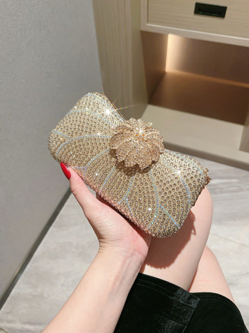 PU gyémántokkal díszített esti clutch, kis négyszögletes táska poliészter béléssel, merev keret