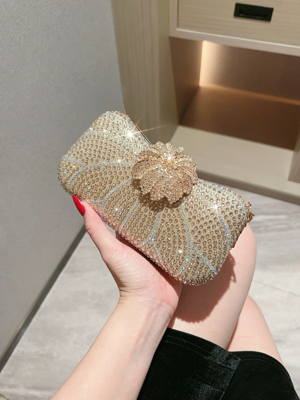 PU gyémántokkal díszített esti clutch, kis négyszögletes táska poliészter béléssel, merev keret