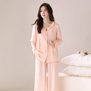 Női modal pizsama készlet kardigánnal, kerek nyakú felsővel, hosszú ujjú és hosszú nadrággal, lélegző és kényelmes otthoni viselet