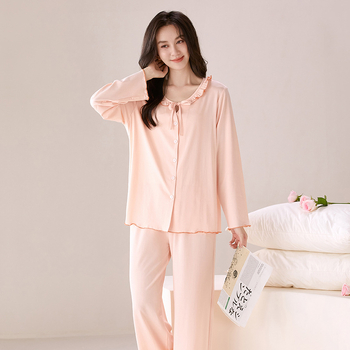 Női modal pizsama készlet kardigánnal, kerek nyakú felsővel, hosszú ujjú és hosszú nadrággal, lélegző és kényelmes otthoni viselet