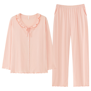 Női modal pizsama készlet kardigánnal, kerek nyakú felsővel, hosszú ujjú és hosszú nadrággal, lélegző és kényelmes otthoni viselet