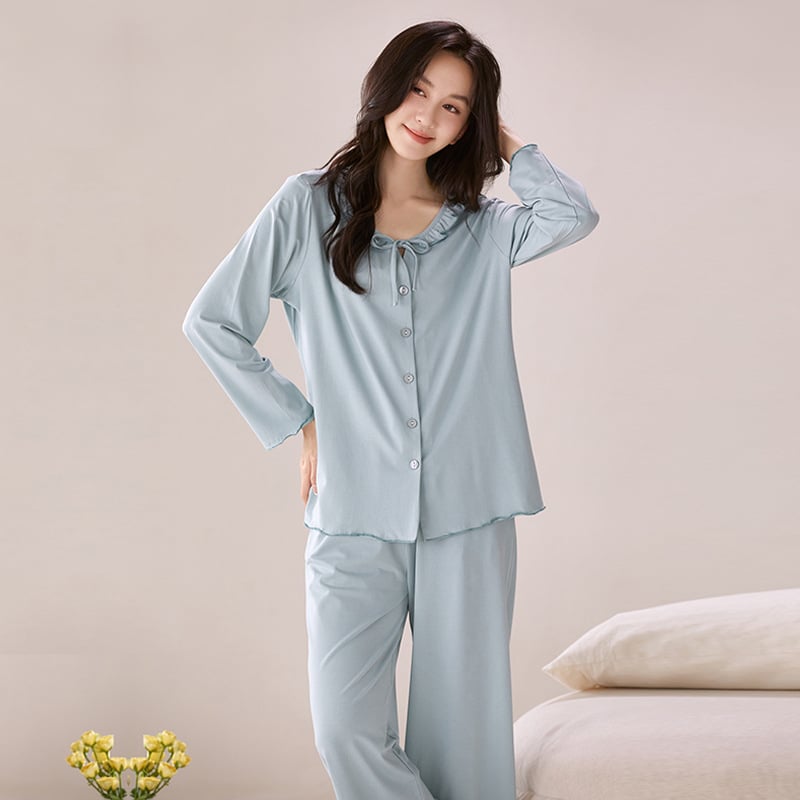 Női modal pizsama készlet kardigánnal, kerek nyakú felsővel, hosszú ujjú és hosszú nadrággal, lélegző és kényelmes otthoni viselet