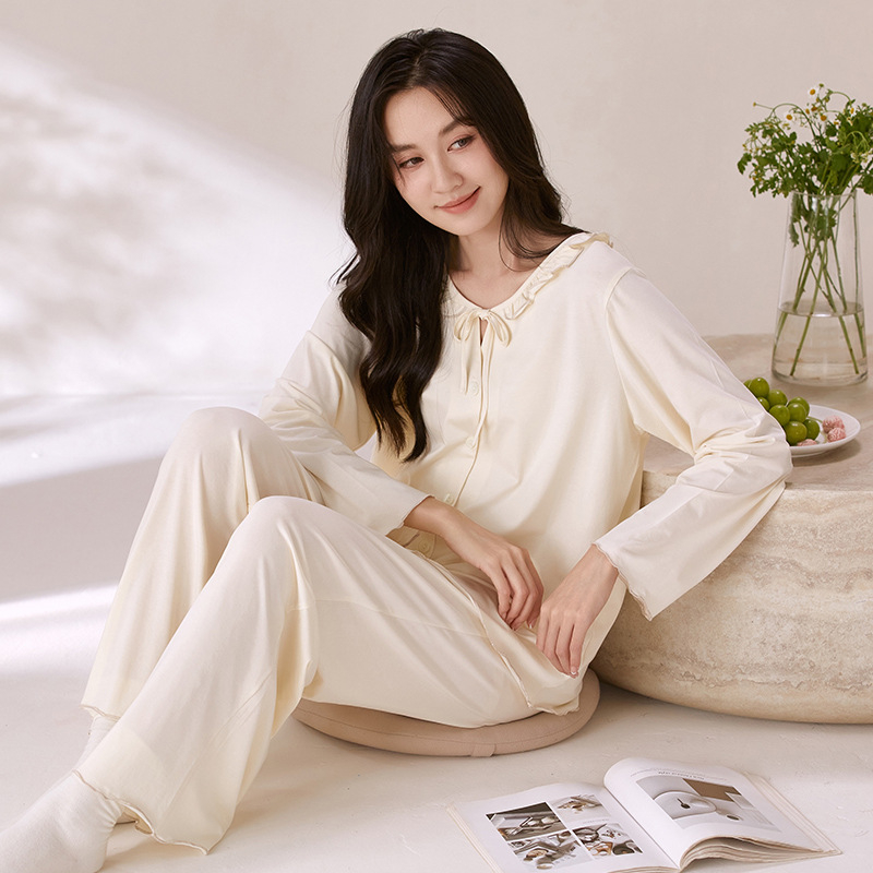 Női modal pizsama készlet kardigánnal, kerek nyakú felsővel, hosszú ujjú és hosszú nadrággal, lélegző és kényelmes otthoni viselet