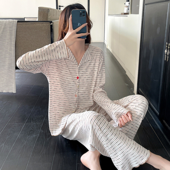 Σετ πιτζάμες από Modal Cotton με ριγές, μακριά μανίκια και παντελόνια πλήρους μήκους, μεσαίου πάχους 181–200 g/m²