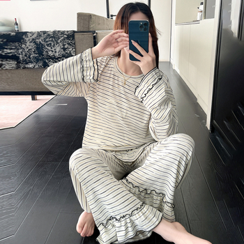 Σετ πιτζάμες από Modal Cotton με ριγές, μακριά μανίκια και παντελόνια πλήρους μήκους, μεσαίου πάχους 181–200 g/m²