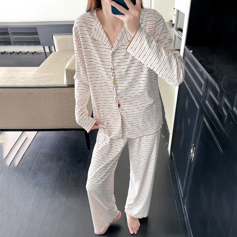 Σετ πιτζάμες από Modal Cotton με ριγές, μακριά μανίκια και παντελόνια πλήρους μήκους, μεσαίου πάχους 181–200 g/m²
