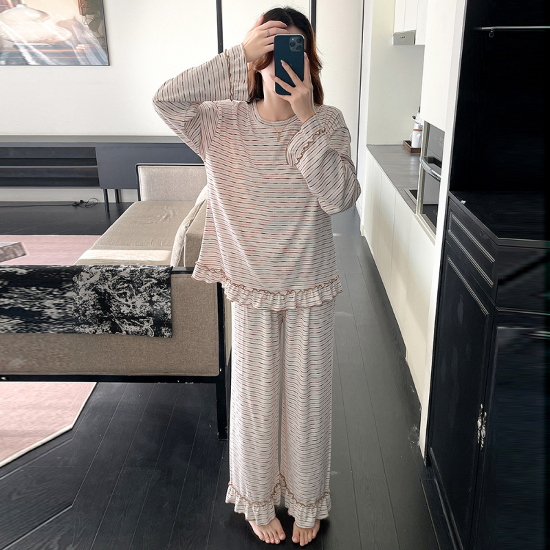 Σετ πιτζάμες από Modal Cotton με ριγές, μακριά μανίκια και παντελόνια πλήρους μήκους, μεσαίου πάχους 181–200 g/m²