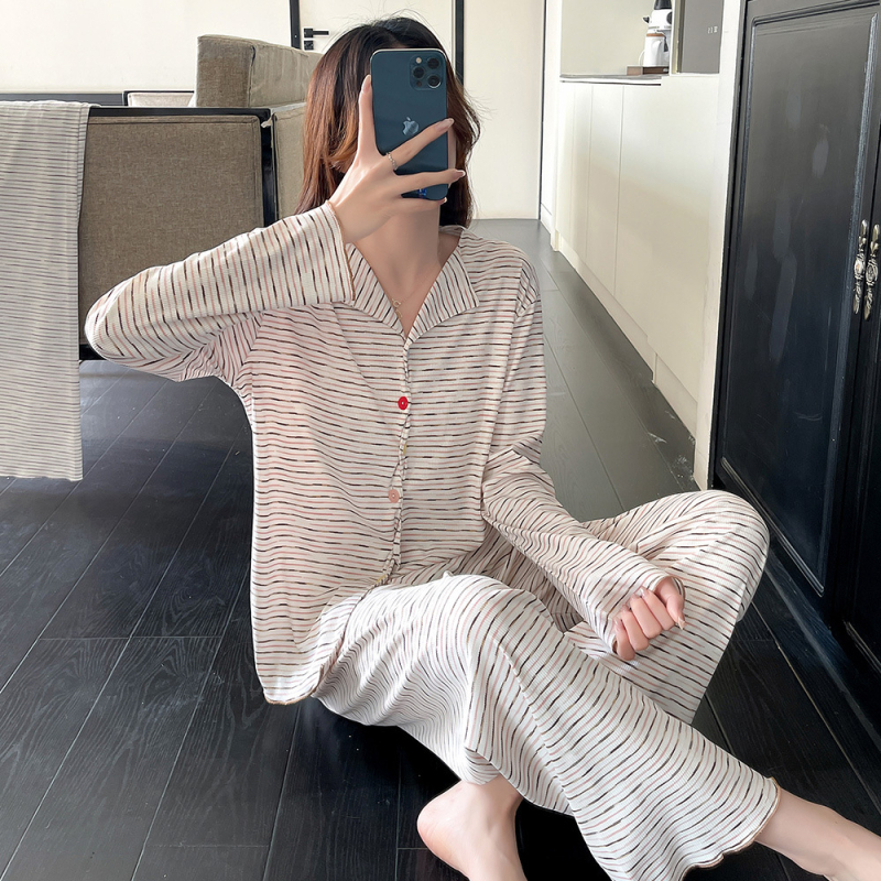 Σετ πιτζάμες από Modal Cotton με ριγές, μακριά μανίκια και παντελόνια πλήρους μήκους, μεσαίου πάχους 181–200 g/m²