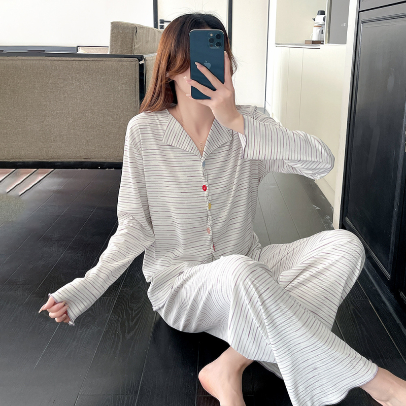 Σετ πιτζάμες από Modal Cotton με ριγές, μακριά μανίκια και παντελόνια πλήρους μήκους, μεσαίου πάχους 181–200 g/m²