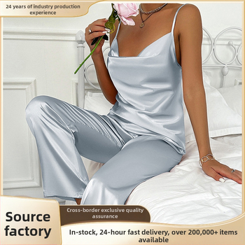 Két részes női pizsama szett: ujjatlan felső és nadrág, minimalist stílus, poliészter, ultra vékony anyag