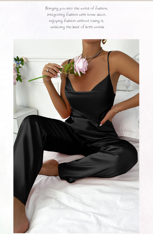 Két részes női pizsama szett: ujjatlan felső és nadrág, minimalist stílus, poliészter, ultra vékony anyag