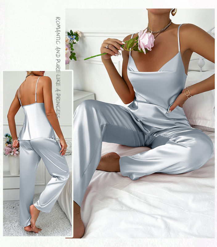 Két részes női pizsama szett: ujjatlan felső és nadrág, minimalist stílus, poliészter, ultra vékony anyag