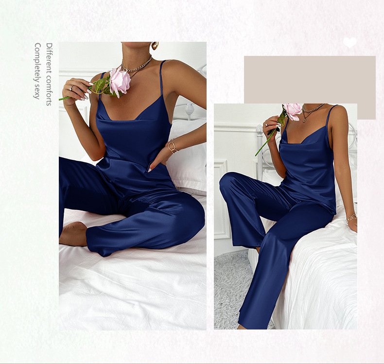 Két részes női pizsama szett: ujjatlan felső és nadrág, minimalist stílus, poliészter, ultra vékony anyag