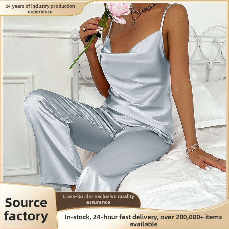 Két részes női pizsama szett: ujjatlan felső és nadrág, minimalist stílus, poliészter, ultra vékony anyag