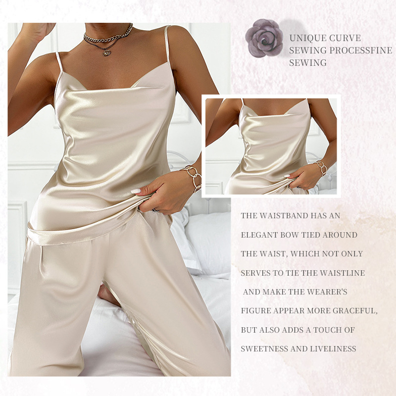 Két részes női pizsama szett: ujjatlan felső és nadrág, minimalist stílus, poliészter, ultra vékony anyag