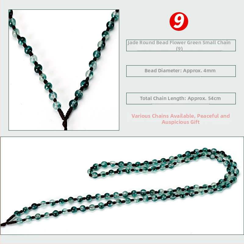 Náhrdelník z jadeových guličiek — ručne tkaný reťazec, 800 strieborná čistota, možnosť prispôsobenia