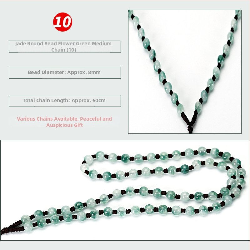 Náhrdelník z jadeových guličiek — ručne tkaný reťazec, 800 strieborná čistota, možnosť prispôsobenia