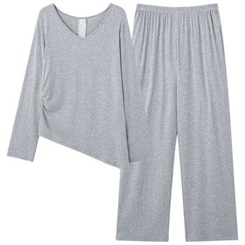 Ženski set pidžama — modalna tkanina, dugi rukavi, kapuljača, V-izrez, čipkasti stil princeze