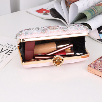 Čipkasta torbica s dijamantnim perlama, europsko-američki stil, torbica za mobitel, oblik jastuka, sintetička koža, zatvaranje s kopčom