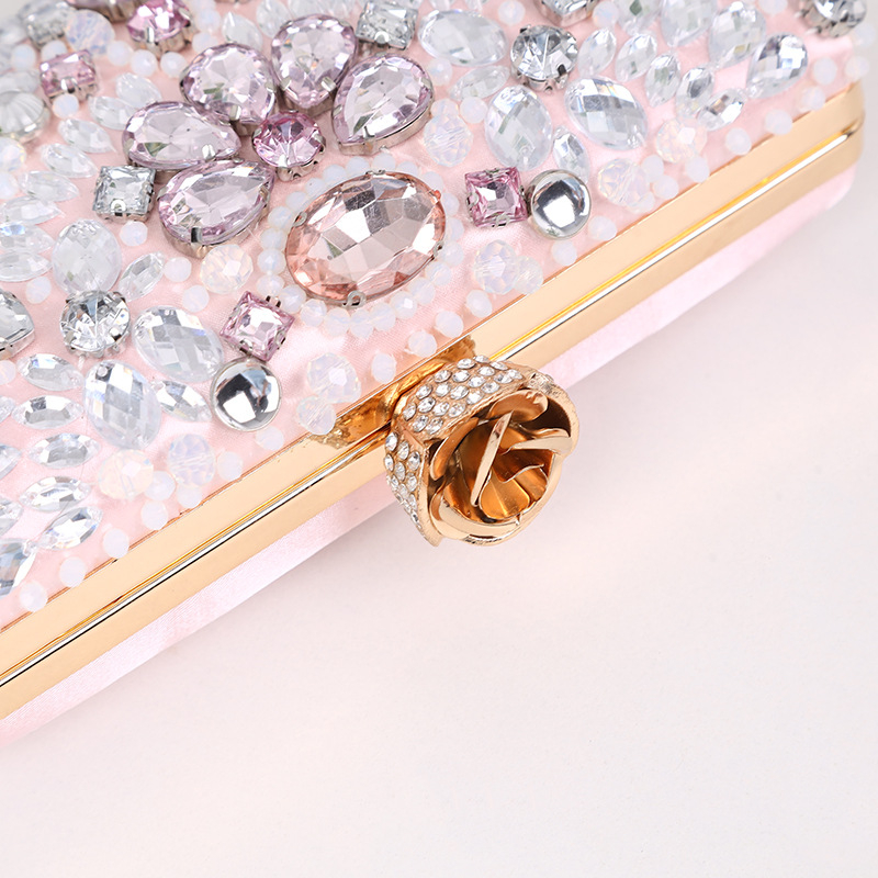 Čipkasta torbica s dijamantnim perlama, europsko-američki stil, torbica za mobitel, oblik jastuka, sintetička koža, zatvaranje s kopčom