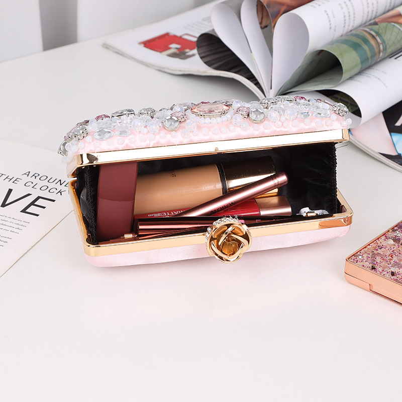 Čipkasta torbica s dijamantnim perlama, europsko-američki stil, torbica za mobitel, oblik jastuka, sintetička koža, zatvaranje s kopčom