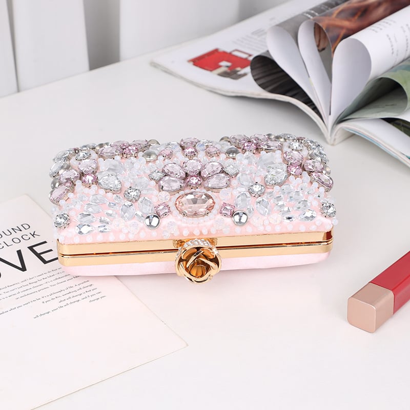 Čipkasta torbica s dijamantnim perlama, europsko-američki stil, torbica za mobitel, oblik jastuka, sintetička koža, zatvaranje s kopčom